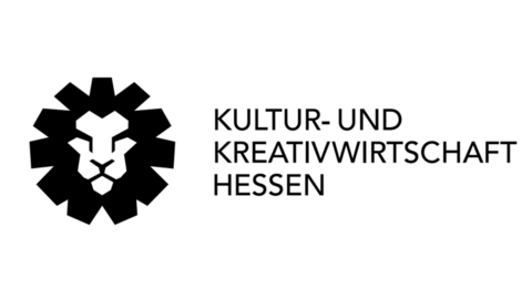 Löwenkopf mit daneben stehender Schrift "Kultur- und Kreativwirtschaft Hessen"