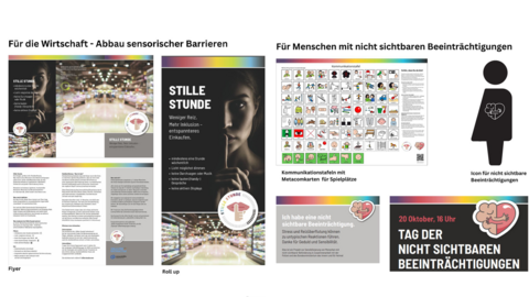 Anerkennung Kategorie Unternehmen 2024 Darstellung des Flyers zur Beschreibung der „Stillen Stunde“ - einer Initiative, durch die Einkaufen mit weniger Reizen für Menschen mit nicht sichtbaren Behinderungen möglich wird.