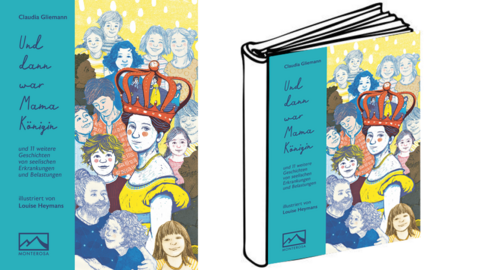 Anerkennung Kategorie Unternehmen 2024 Ansicht des illustrierten Buchdeckels: Gezeichnete Frauenfigur mit aufgesetzter Krone, umringt von Kindern unterschiedlichen Alters.